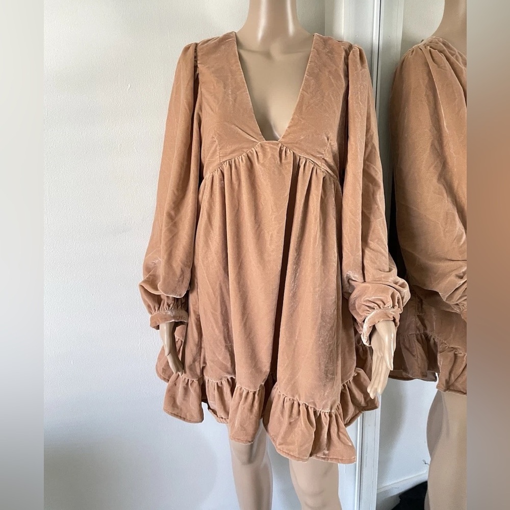 NEW Free People Estella Dress Velvet Babydoll Tuffled Size Small - Picture 2 of 10